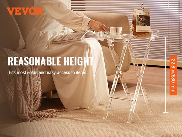 VEVOR Acrylic Folding Tray Table, Acrylic End Table with Folding X Leg, Clear Acrylic Side Table for Coffee, Drink, Food, Snack used in Living Room, Bedroom, and Study