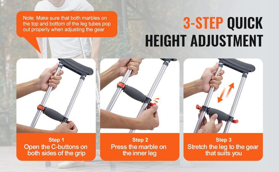 VEVOR Underarm Crutches, 13-Level Height Adjustable Underarm Walking Crutches, Lightweight Aluminum Crutches for Adults Teenager - with Soft Underarm Pad for Leg Injury Surgery Disabled, 1 Pair 300LBS