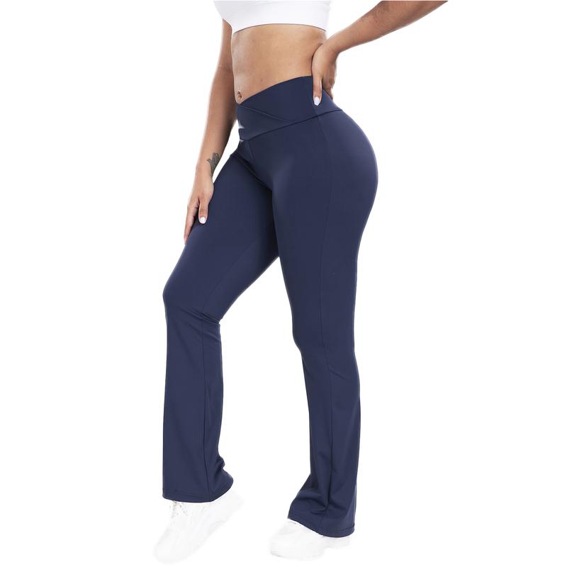 Solid Athletic High Waist Flare Pants for Women, Tummy Control Workout Yoga Running Thouser,Plain Bootcut Skinny Leggings Gym Casual Comfy Sporty
