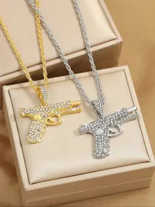 New Creative Zircon Gun Pendant Necklace, Hip Hop Style, Unique Design, Street Fashion, Unisex Jewelry, Perfect Gift for Him & Her