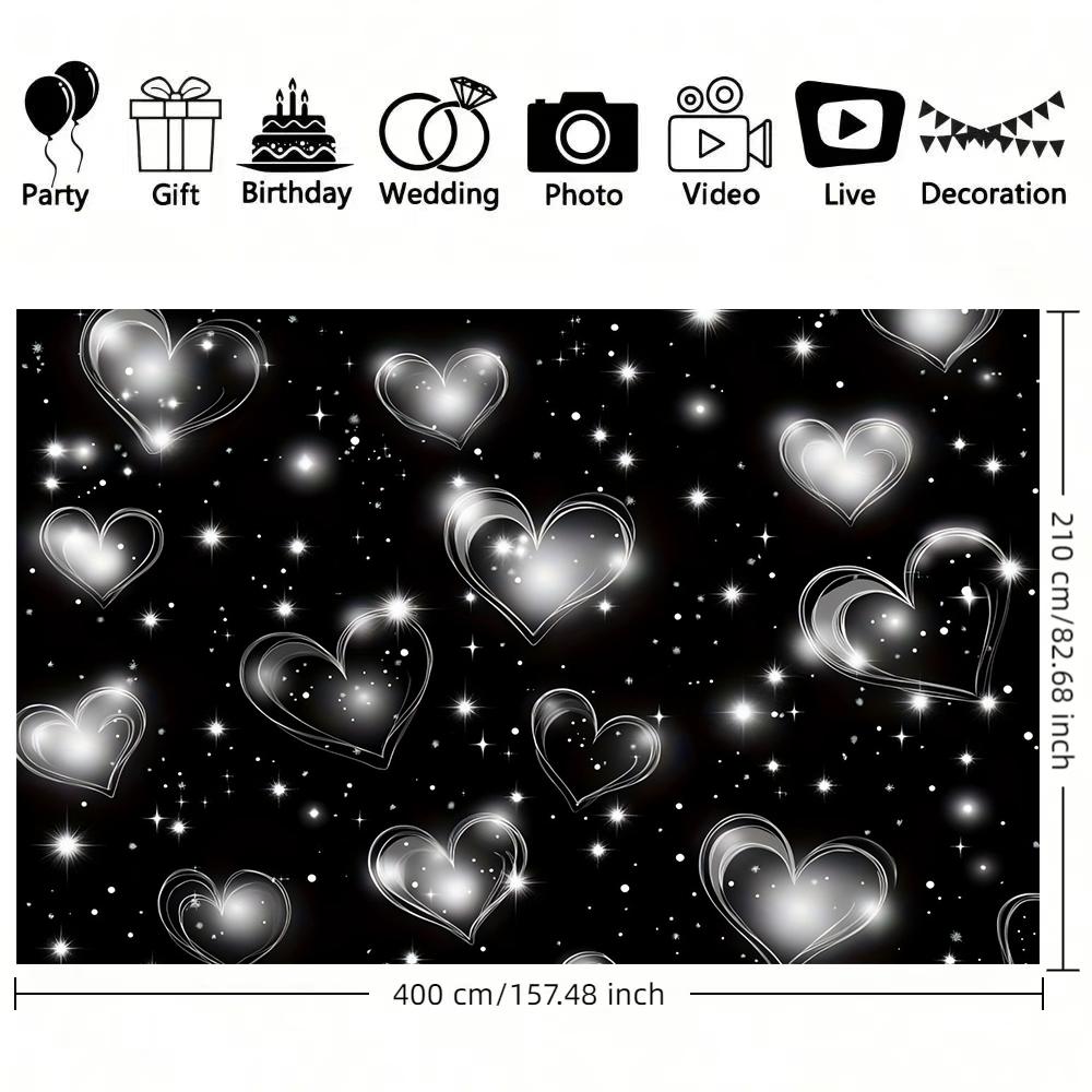 Extra-Large Wedding Background Cloth, Heart Pattern Party Decoration, Durable Polyester Fiber Banner for Valentine's Day & Birthday Photo Booths, Wedding Party Backdrop, Party Decorations Banners