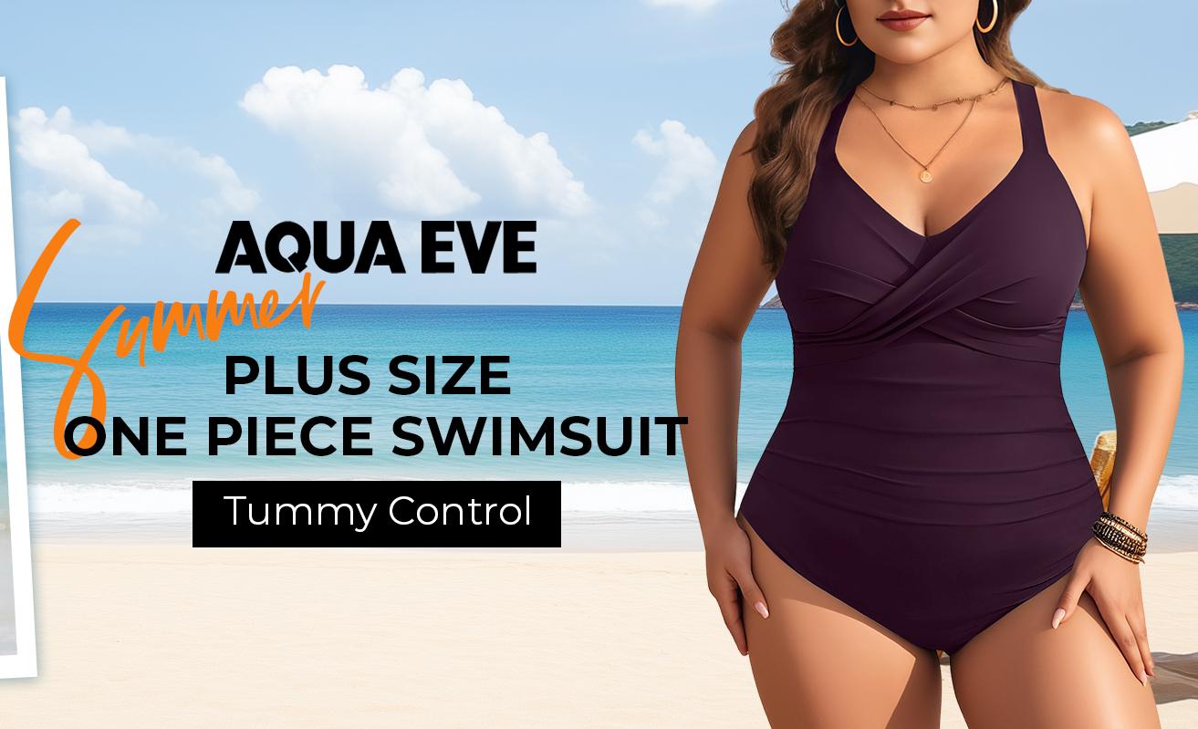 Aqua Eve Plus Size One Piece Swimsuit - Women's Tummy Control Bathing Suit Retro Full Coverage Swimwear 2026 Aqua Eve Plus Size One Piece Swimsuit - Women's Tummy Control Bathing Suit Retro Full Coverage Swimwear 2026