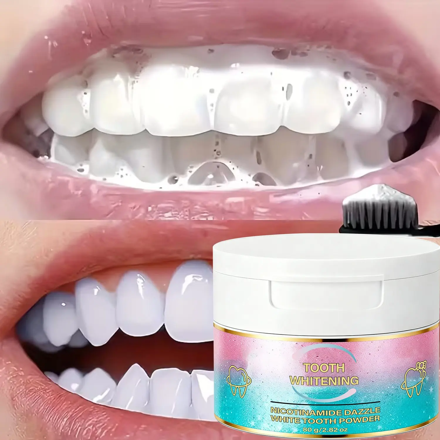 Water Ice Levin Activated Charcoal Kiwi Tooth Powder 80g, Teeth Whitener Powder, Deep Cleaning Stain Removal, Fresh Breath, Niacinamide + Hyaluronic Acid, Gentle Brightening