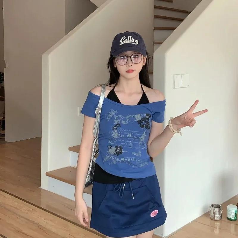 Subculture Woman Clothing Y2K Punk T-shirts American Vintage Sweet Sexy Short Female Clothing Green Summer Casual Popular Tops