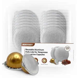 100pcs Refillable Aluminum Covers Foil Seals Lids (Pods Not Included), Compatible for VertuoPlus Espresso Machine