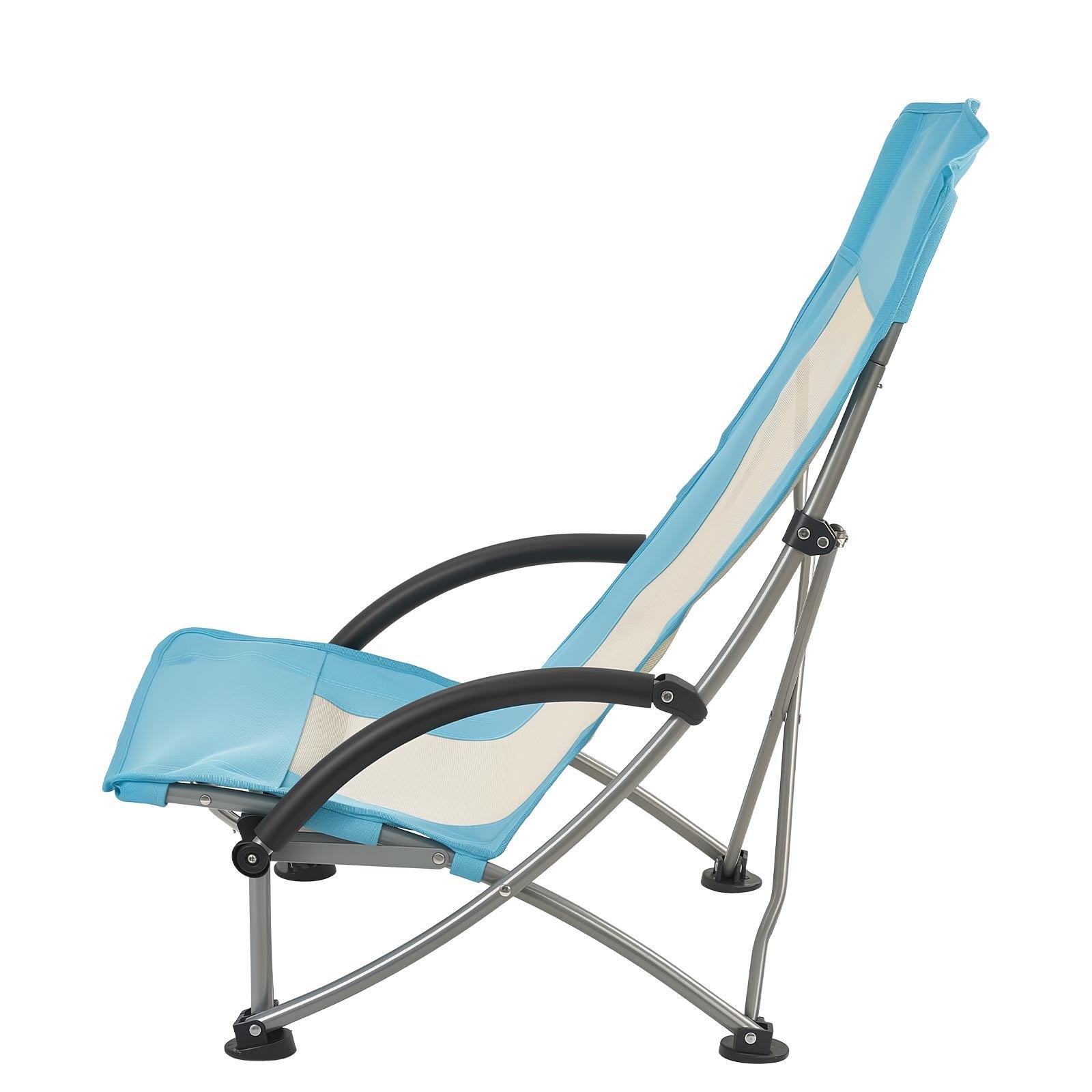 VEVOR Folding Beach Chair, High Back Camping Chairs for Adults, with Cup Pocket, Mesh Back, Carry Bag, Portable Extra Wide Seat Chair 330 lbs Heavy Duty Support, for Outdoor, Camp, Light Blue, 2 Pack