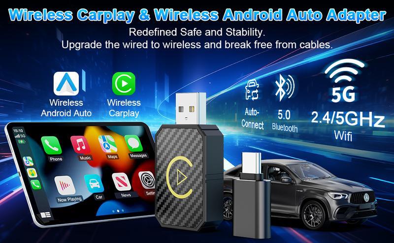 2 in 1 Wireless Apple CarPlay Adapter, for bothApple and Android,converts wired to wirelesssuitable for factory wired CarPlay cars from 2016onwards