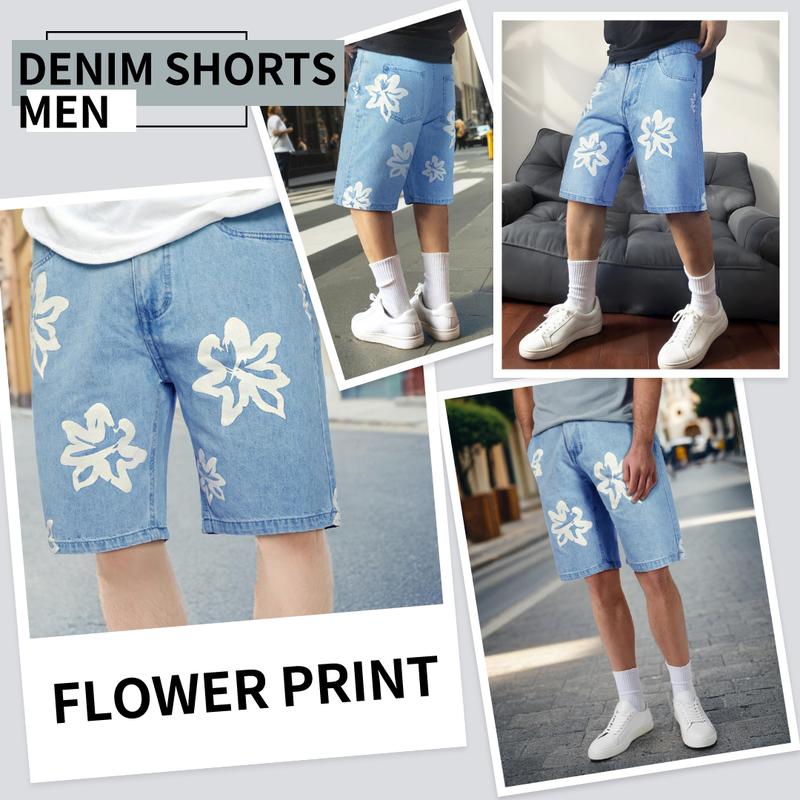GINGTTO Men's Baggy Denim Shorts Printing Street Hip Hop Shorts Jeans Jorts Men Essentials New Shorts