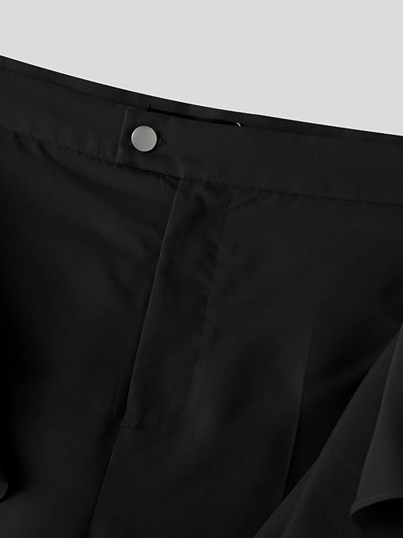 INCERUN Men's Fashion Frill Double Layer Solid Color Long Pants, Casual Button Trousers, Suitable for All Seasons Streetwear, Casual Wear, Comfortable and Stylish