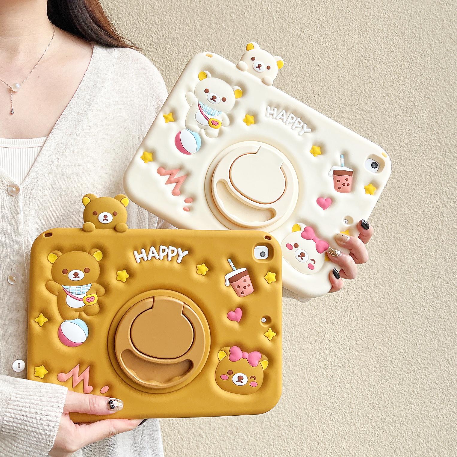 For IPad Air Mini 2 3 4 5 6 7 10.9 Pro 11 9 8 7th 10.2 10.5 GenA16 Child 3D Easy bear Tablet pen slot Protective Same phone case