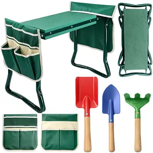Garden kneeling pad, heavy-duty portable seat, portable garden stool with knee pads and 2 tool bags and 3 garden shovels, foldable garden bench, a gift for the elderly and family gardening enthusiasts.