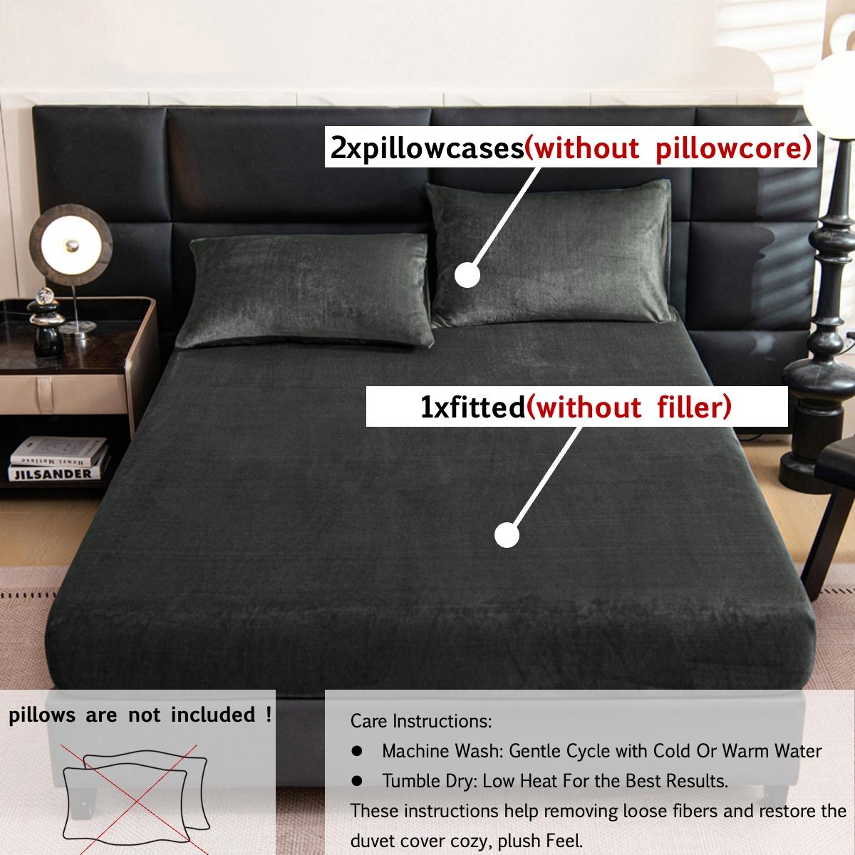 2/3-Piece Solid Color Fitted Sheet & Pillowcase Set, Bed Sheets Set – Includes 1 Deep Pocket Fitted Sheet + 2 Pillowcases, Soft Noiseless Breathable & Stain-Resistant, Machine Washable, Ideal for Bedroom, Guest Room, Dorm, Kids, Pets