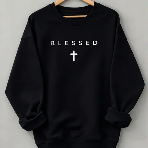 Men's Faith-Themed Print Tops, Oversized Round Neck Short Sleeve T-Shirt with Blessed Cross Graphic in Washed Premium Cotton