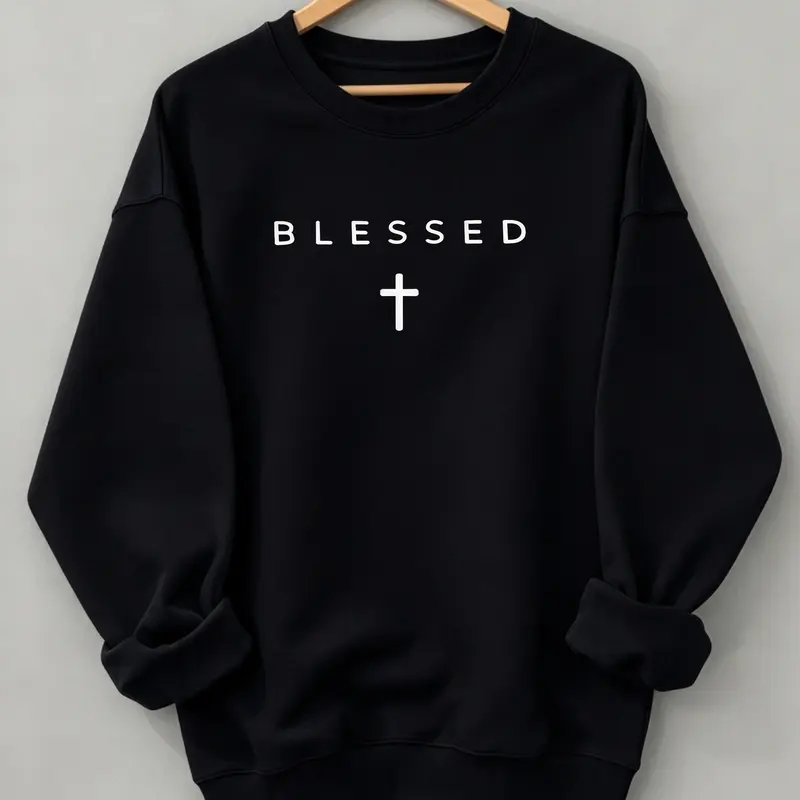 Men's Faith-Themed Print Tops, Oversized Round Neck Short Sleeve T-Shirt with Blessed Cross Graphic in Washed Premium Cotton