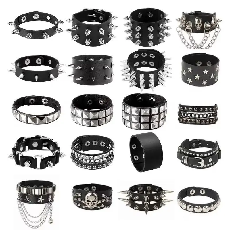 Unisex 4/6/8pcs Punk PU Leather Skull Motif Bangle Set - Daily Fashion Accessories, Halloween Party Decor, Gifts, Men's Jewelry, Women's Bracelets