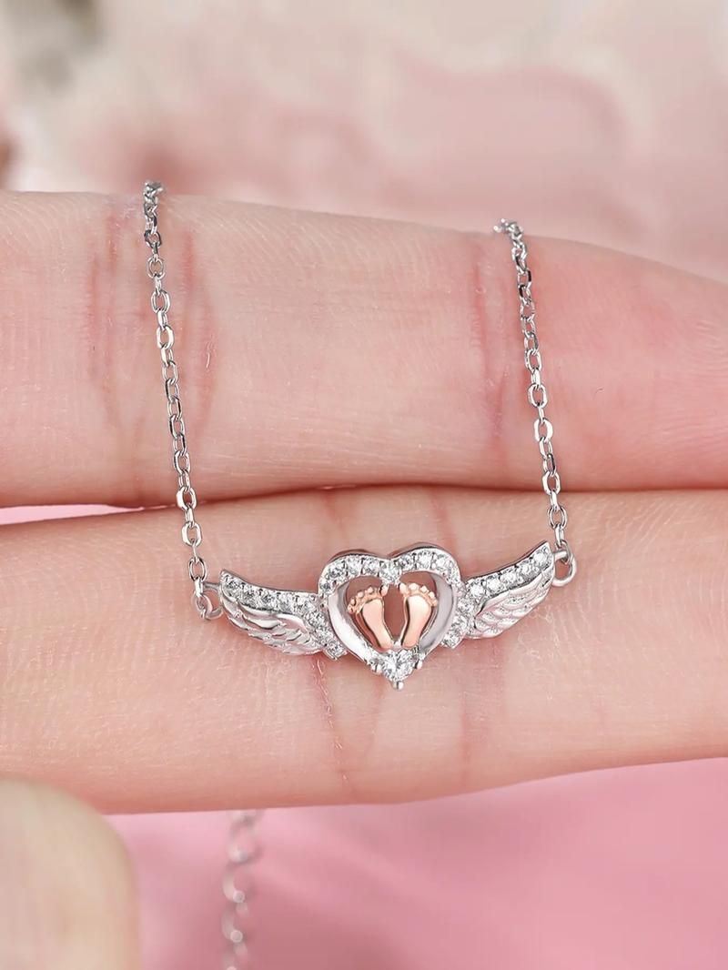 S925 Sterling Silver Wing & Footprint Design Bracelet, Elegant Women's Bracelet, Pretty Bracelet, Fashion Jewelry Accessories for Women & Girls As Gift