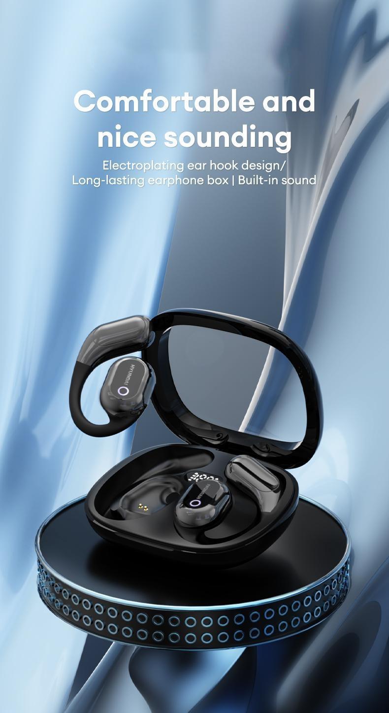 HYUNDAI Y16 OWS Open Ear Bluetooth Earbuds HIFI Sound Quality Music Wireless Earbuds Gaming with Low Latency Wireless Headphones IPX5 Waterprooof OWS Earphones Comfortable Wearing Earbuds Touch Control Built-in Mic Hearphones Compatible With All Phones