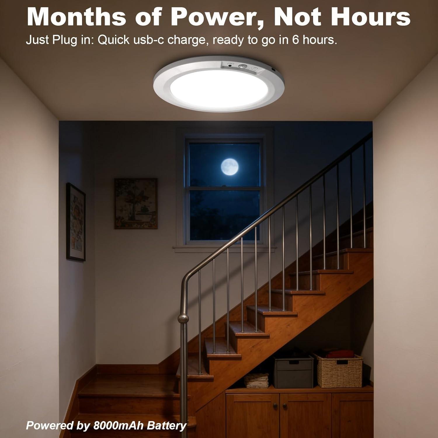 Ultra-Thin Motion Sensor Ceiling Light with Remote Control, Rechargeable Magnetic Wireless Lamp, USB Powered for Closet Shower Stairs Hallway Porch, Indoor Lighting