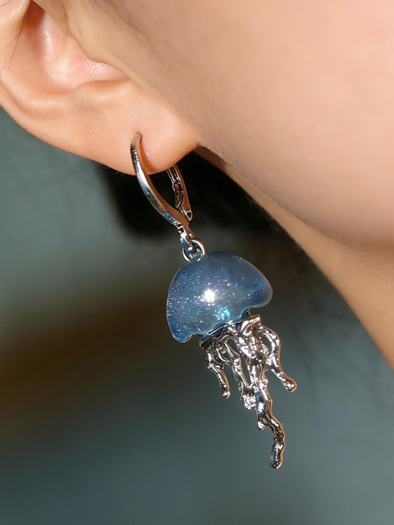 Y2K Cute Blue Jellyfish Ocean Theme Pendant Earrings, Charming Aesthetic Jewelry Accessories for Women and Girls, Trendy Fashion Jewelry