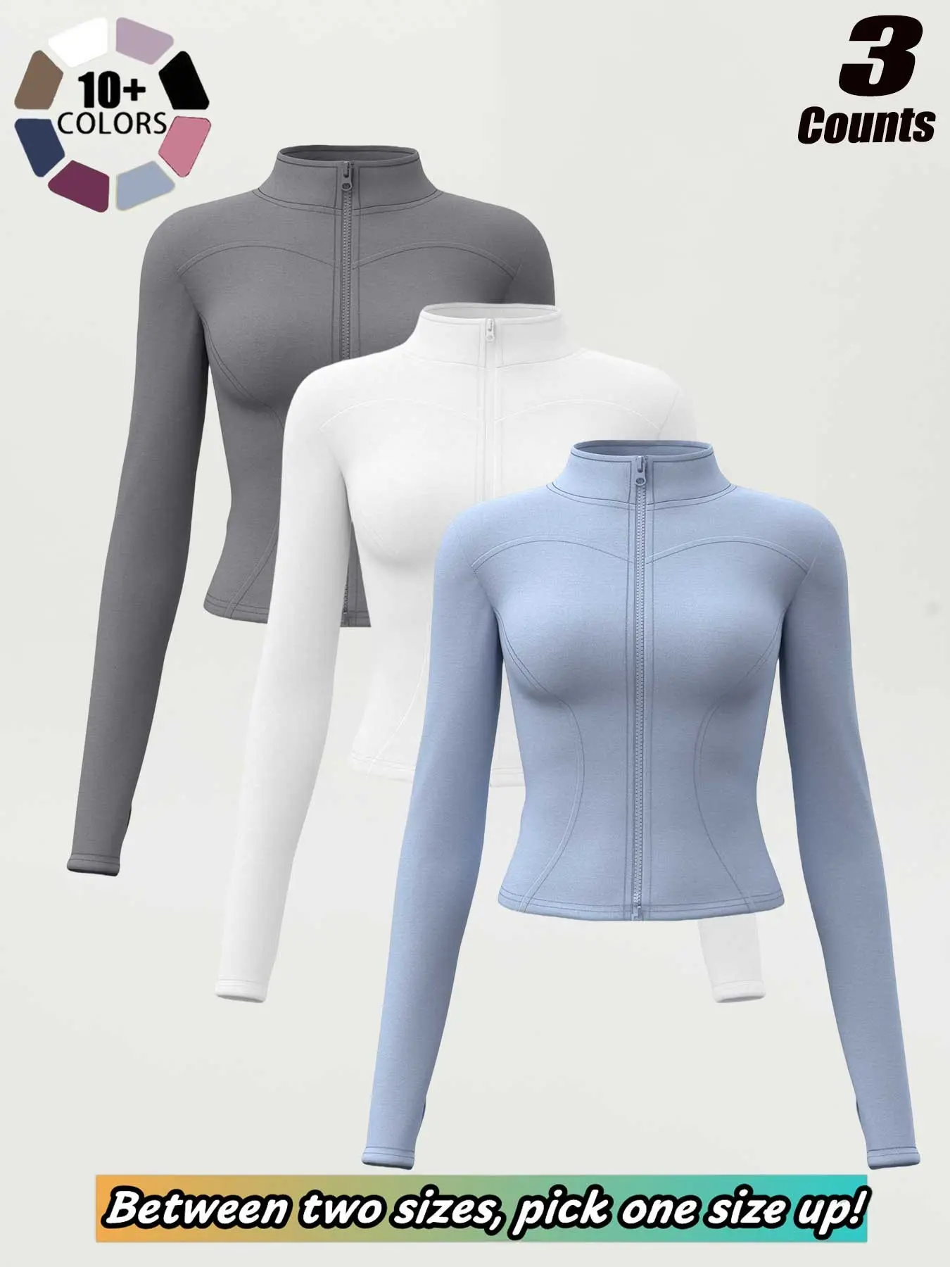 Women's High Stretch Slim Fit Yoga Jacket, Cropped Sports Outerwear, Stand Collar Full Zip Waist‑Cinching Figure‑Flattering Workout Long Sleeve Top, Athletic Workout Jacket