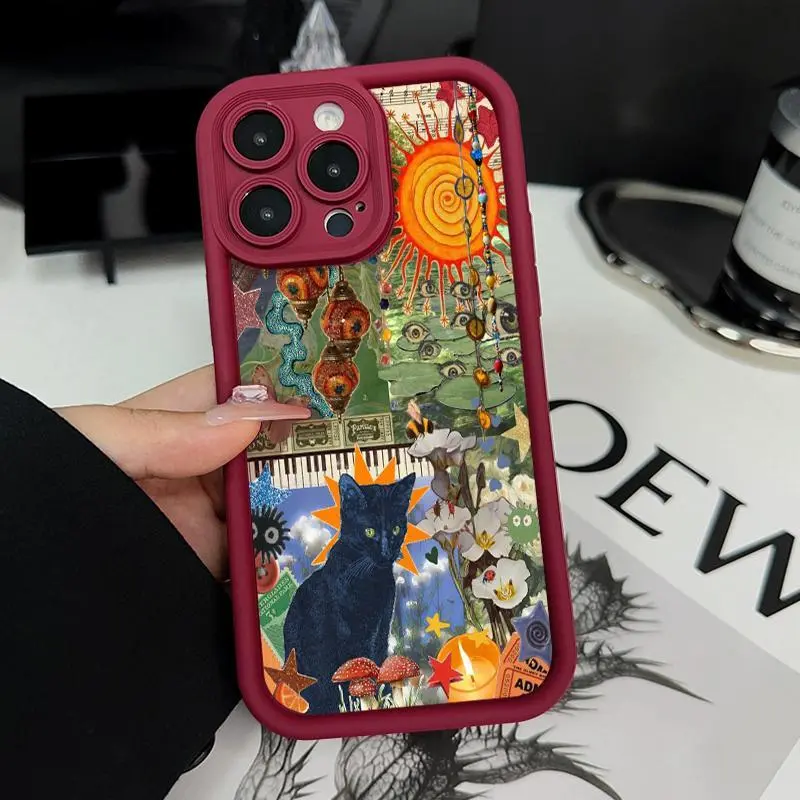 Soft Silicone Protective Phone Case for iPhone 18 17 Air, 16 Pro Max, 15 Plus, 14, 13, 12, 11, XS, XR, E - Vintage Creative Cat Collage Design, Drop & Shock Protection Mobile Phone Accessories, Cellphone