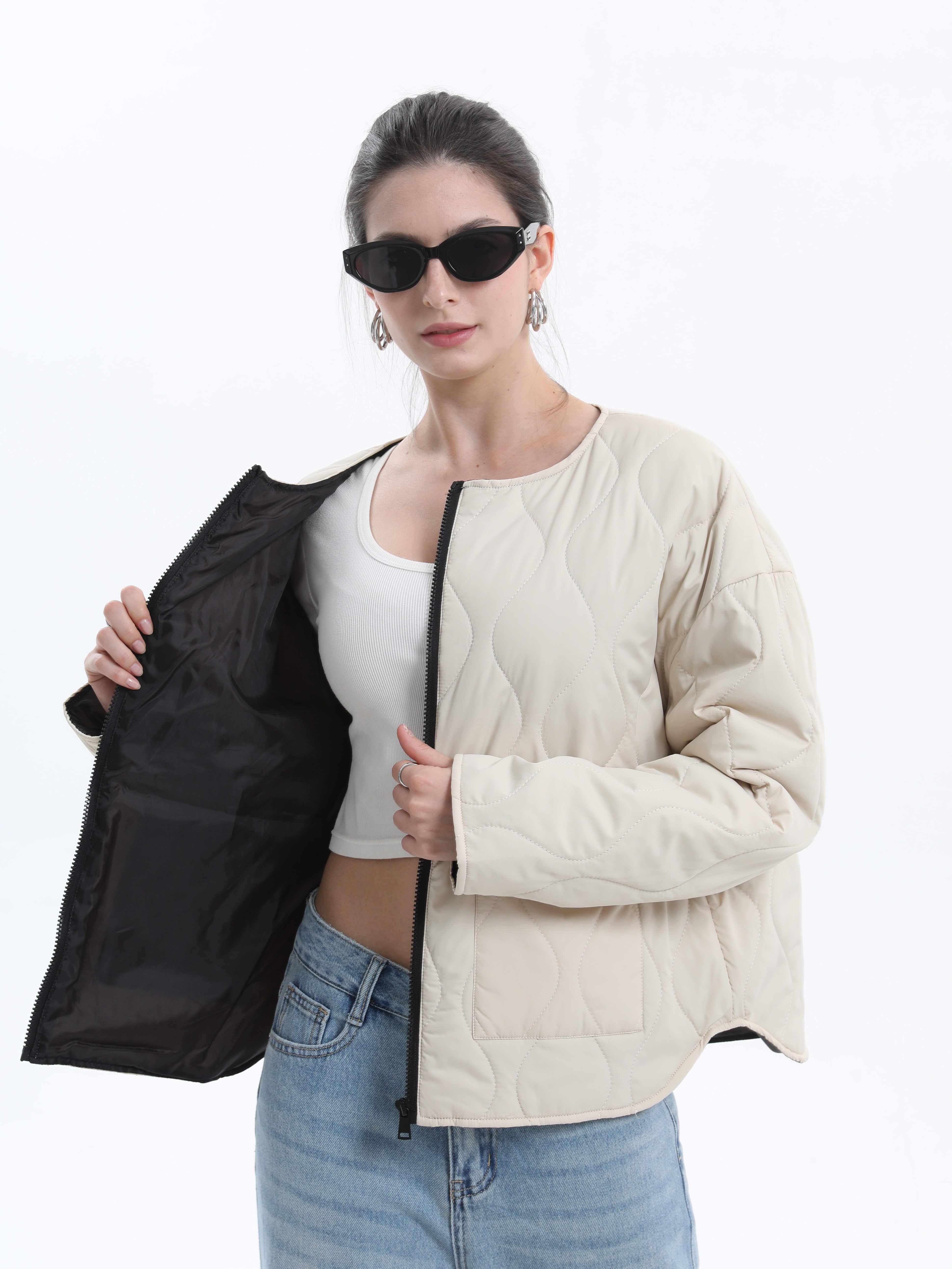 PUFFIT Machine Washable Water Repellent Quilted Crew Neck Puffer Jacket