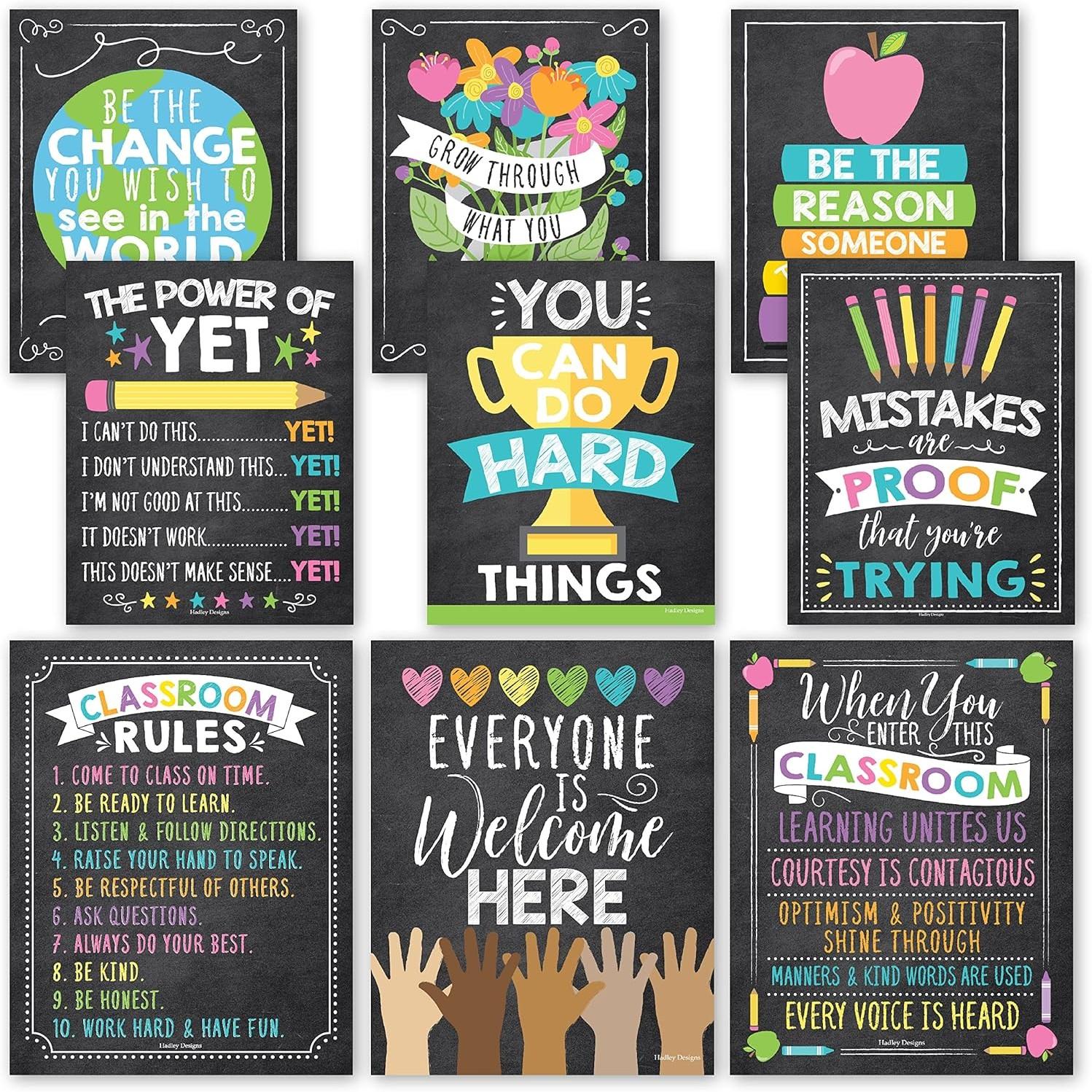 9pcs Frameless Classroom Poster Set, Mental Health & Stress Relief, Educational Decor, Teacher's Choice, Classroom Corner Posters