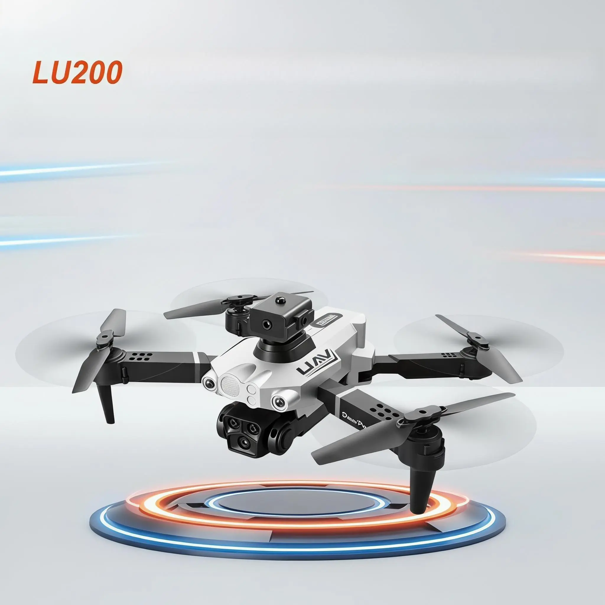 LU200 Silver Remote-Controlled Quadcopter Drone, Complete Outdoor Leisure Accessories, Perfect for Outdoor Enthusiasts