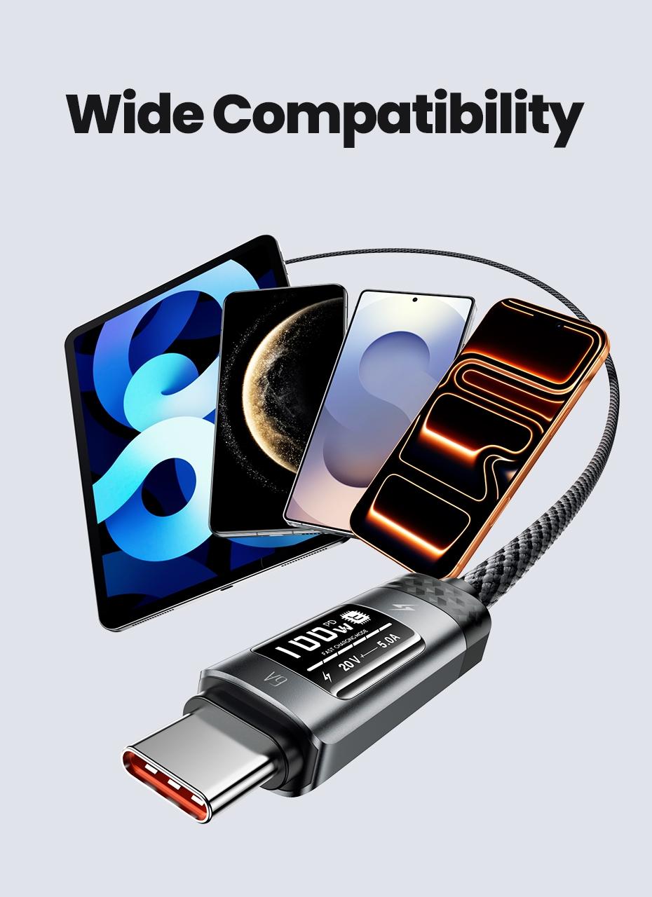 Toocki 100W USB Type C Cable 6A Super Fast Charging Cable for iPhone 17 16 15 Pro Max Samsung Huawei Xiaomi with OLED Digital Displaying USB-C Data Cable Wires Toocki 100W USB Type C Cable 6A Super Fast Charging Cable for iPhone 17 16 15 Pro Max Samsung Huawei Xiaomi with OLED Digital Displaying USB-C Data Cable Wires