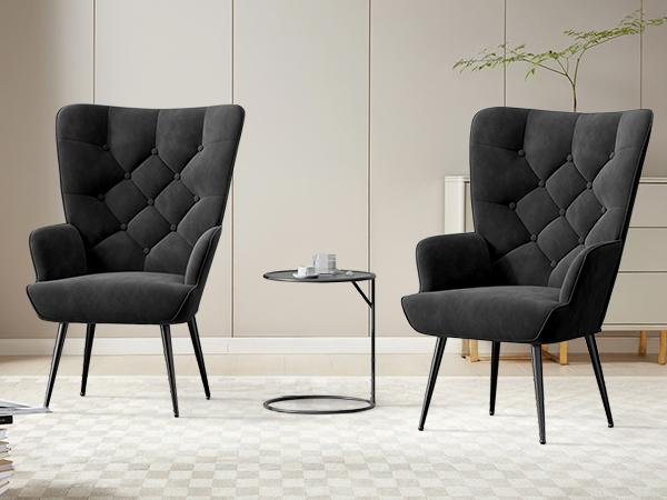 Mid Century Modern Accent Chair, barstools Upholstered Tufted Button Chairs, Living Room Reading Wingback Armchair, Side Chair for Living Room Bedroom vanity chair