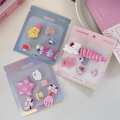 MINISO Fashion Cartoon Charms for Crocs, Animal Party, Puppy's Birthday Party, China Panda, Blue White Pom-Pom, Bowknot, Comfortable Footwear
