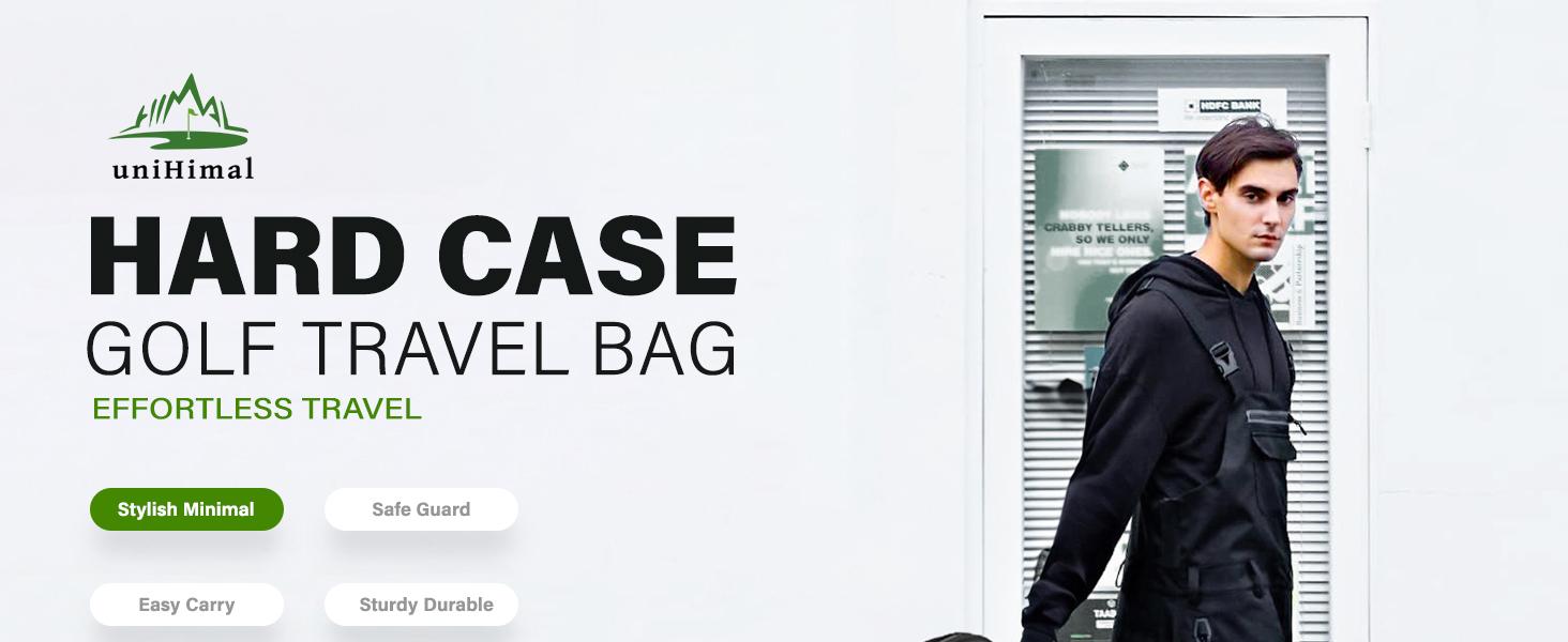 UNIHIMAL Golf Travel Bag with Hard Case Top, 1680D Heavy Duty Oxford Golf Club Travel Bags for Airlines with Wheels Easy to Maneuver