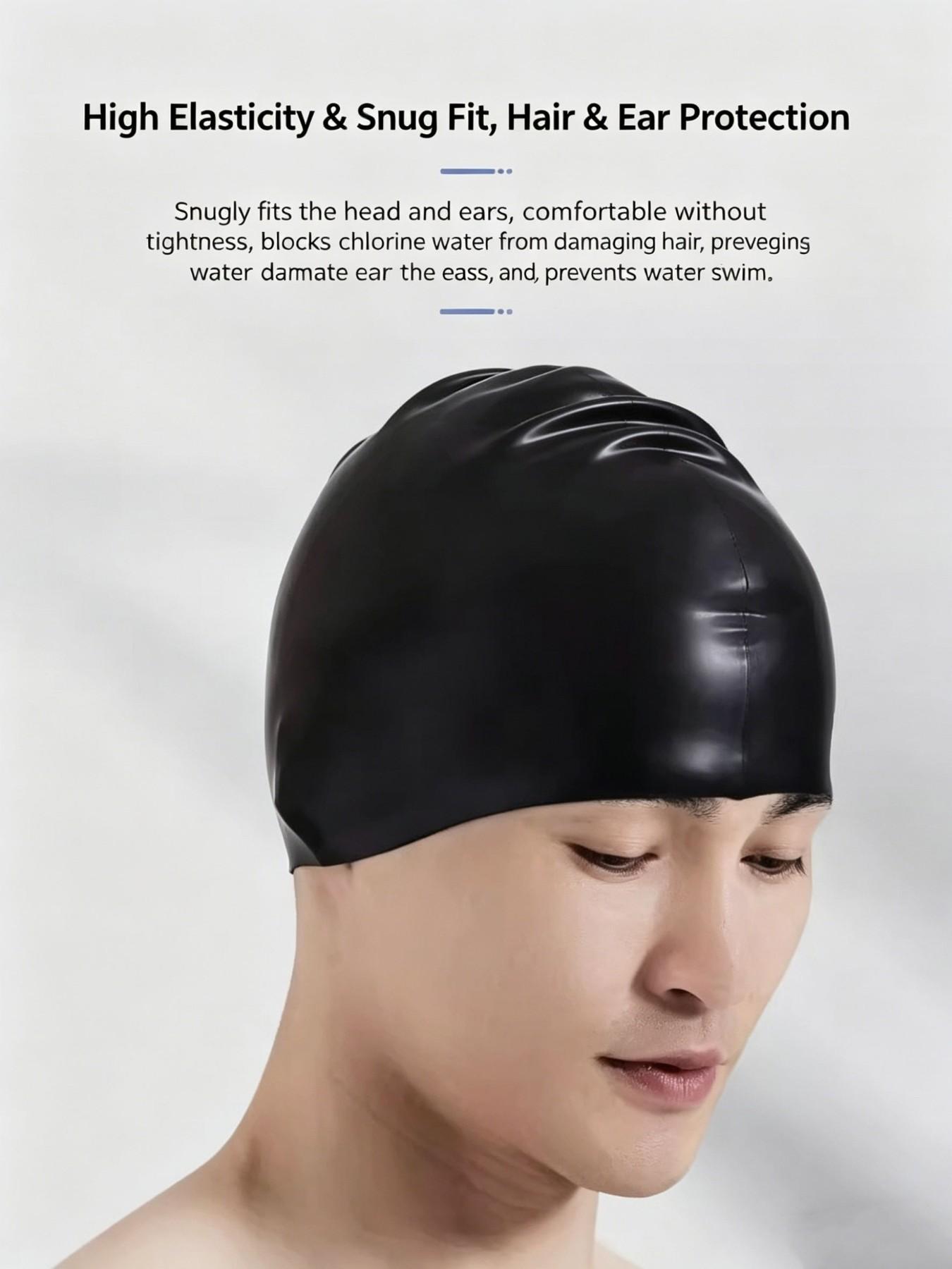 Women's Waterproof Swim Cap, Comfortable Silicone Ear Protection, Large Size for Long Hair, Adult Swimming Hat for Men and Women