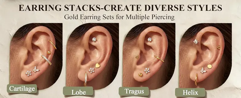 12 Pairs 7mm Gold-Toned Stackable Stainless Steel Earrings - Hypoallergenic Surgical Steel 14K Gold Studs, Flat Back Helix Studs, Earrings for Women, Body-Safe Corrosion Resistant Daily Elegance Jewelry