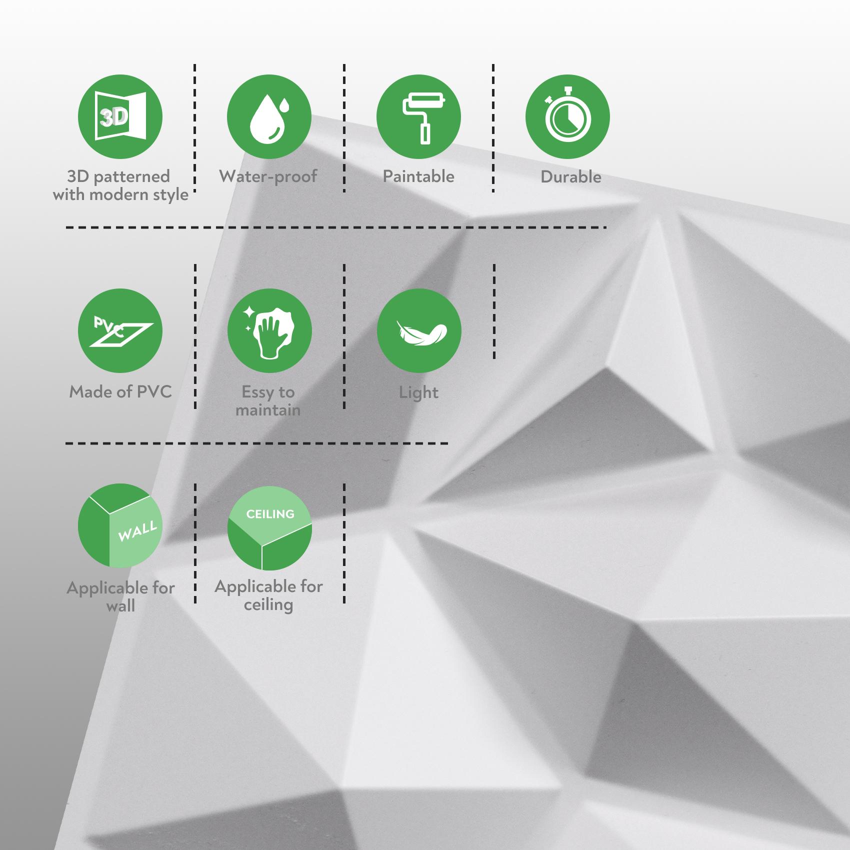 STICKGOO 33Pcs Tiles Geometric Pattern Wall Panel, Diamond Design 3D PVC Wall Panels for Interior Wall Decor, 11.8" x 11.8" Decorative Living Room