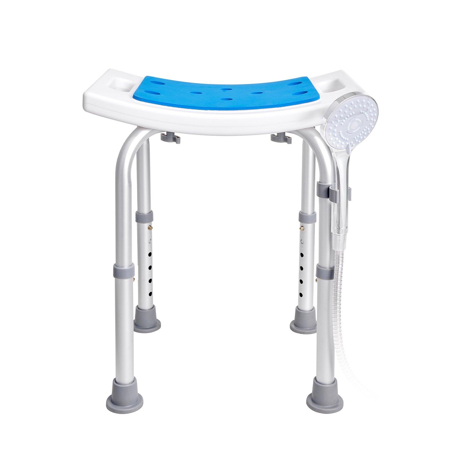 【DealsForYouDays】VEVOR Adjustable Height Shower Chair with Height Adjuster & Seat Cushion, Non-Slip Tub Bench for Elderly, 350 LBS Capacity
