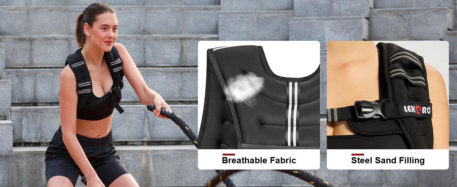 LEKÄRO Weighted Vest, 6lbs/8lbs/12lbs/16lbs/20lbs/25lbs/30lbs Weights Vest for Women Men with Reflective Stripe for Workout, Strength Training, Running, Walking, Muscle Exercise Equipment Adjustable Protective Belt SpringStatements