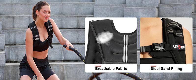 LEKÄRO Weighted Vest, 6lbs/8lbs/12lbs/16lbs/20lbs/25lbs/30lbs Weights Vest for Women Men with Reflective Stripe for Workout, Strength Training, Running, Walking, Muscle Exercise Equipment Adjustable Protective Belt LEKÄRO Weighted Vest, 6lbs/8lbs/12lbs/16lbs/20lbs/25lbs/30lbs Weights Vest for Women Men with Reflective Stripe for Workout, Strength Training, Running, Walking, Muscle Exercise Equipment Adjustable Protective Belt