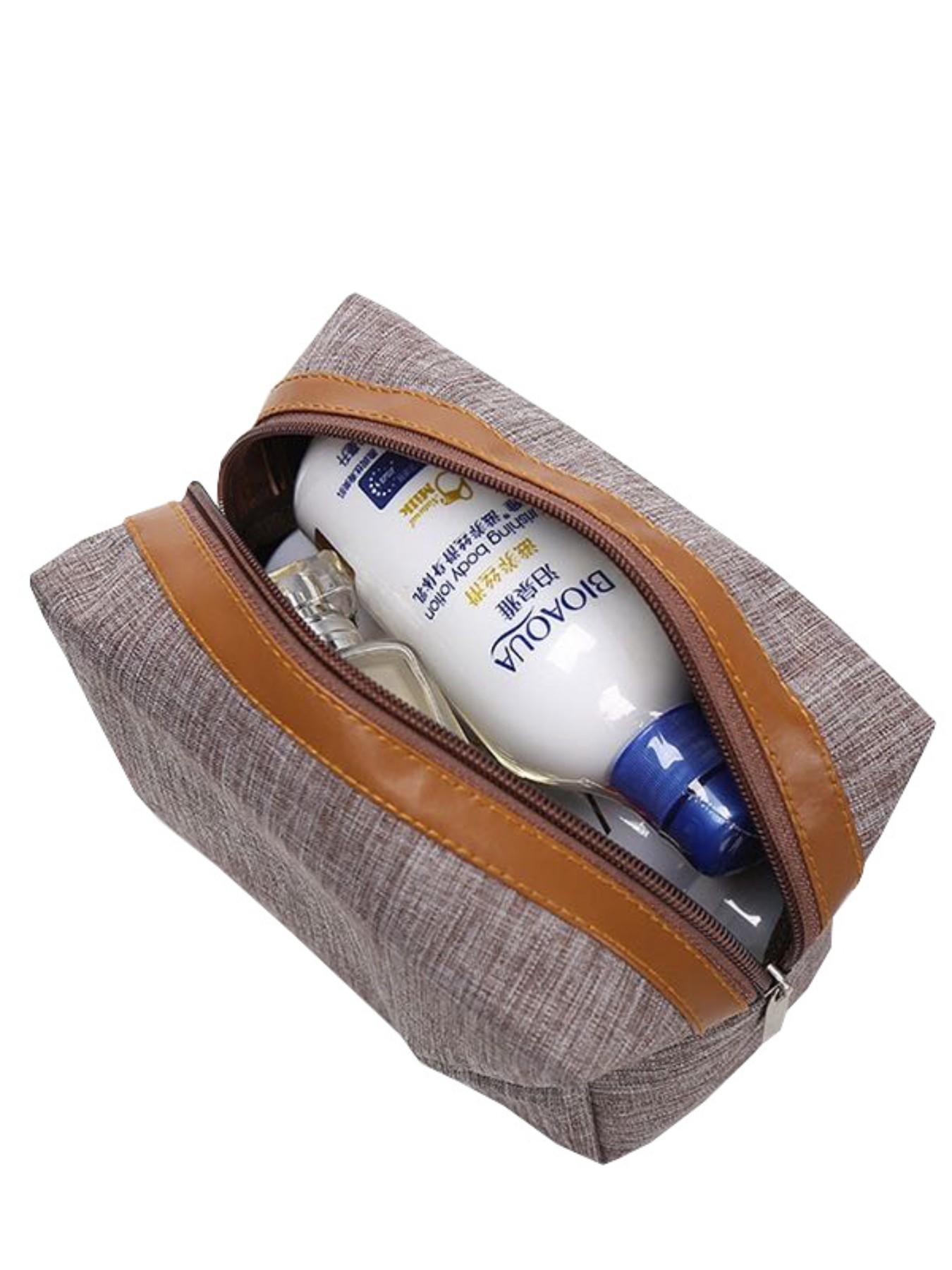 Large Capacity Striped Makeup Bag, Fabric with PU Waterproof Travel Case, Portable Outdoor Brush Organizer, Essential Beauty Accessory