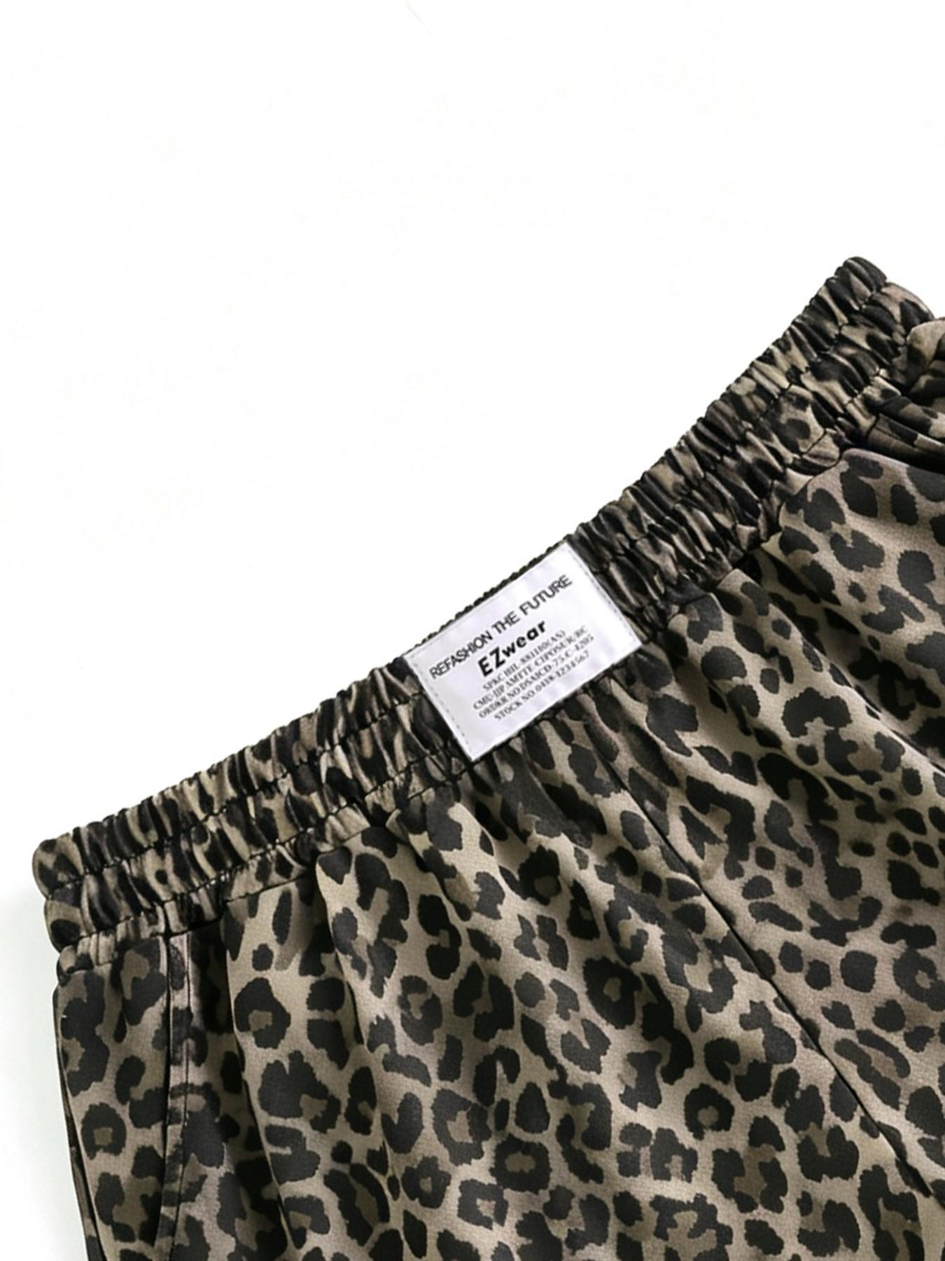 3-Pack Vintage Leopard Print Elastic Waist Casual Shorts for Women, Letter Waist Label Design, Y2K Style Sporty Outerwear Slimming Shorts