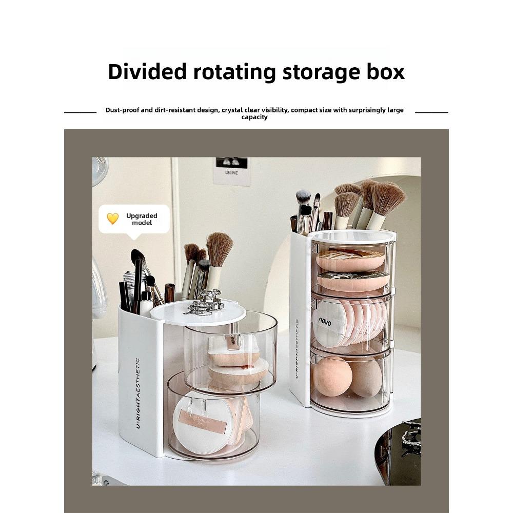 Powder puff storage box, rotating dust-proof beauty egg cushion stand, dressing table, multi-layer makeup brush rack, rotatable makeup box cushion stand, multi-layer makeup brush rack
