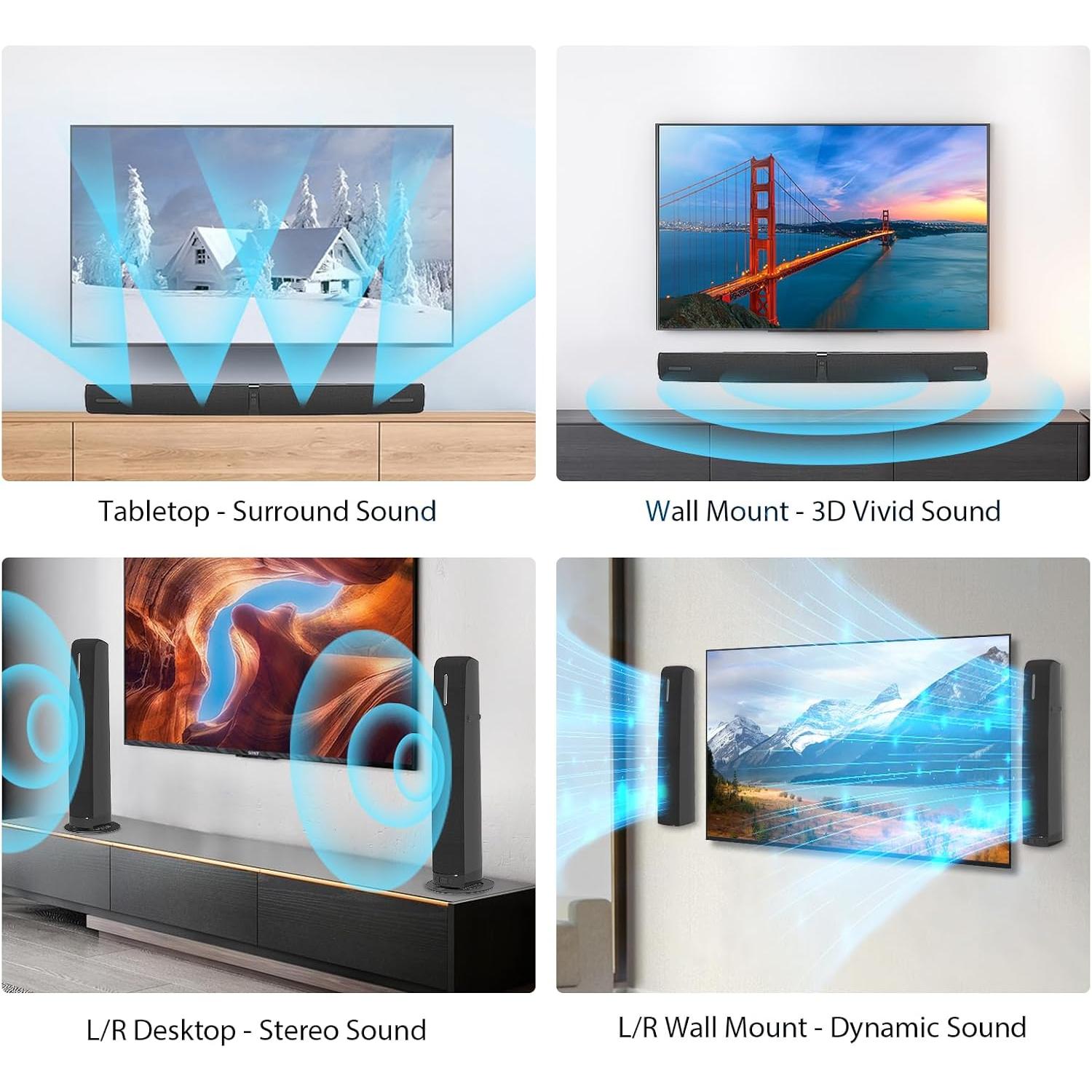 Sound Bar for TV,90W Soundbar with /ARC/Optical/AUX Connect, Auto Volume Boost, 3 Customizable Equalizer Modes, 2 in 1 Detachable Soundbar for TV/PC/Gaming/Projectors Sound Bar for TV,90W Soundbar with /ARC/Optical/AUX Connect, Auto Volume Boost, 3 Customizable Equalizer Modes, 2 in 1 Detachable Soundbar for TV/PC/Gaming/Projectors