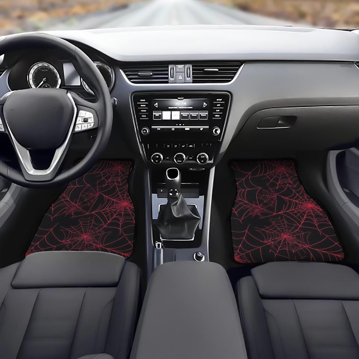 4-Piece Car Mat Set, Spider Web Print, Universal Fit for All Vehicles, Front & Rear Mats, Easy Clean, Protective Interior Decor