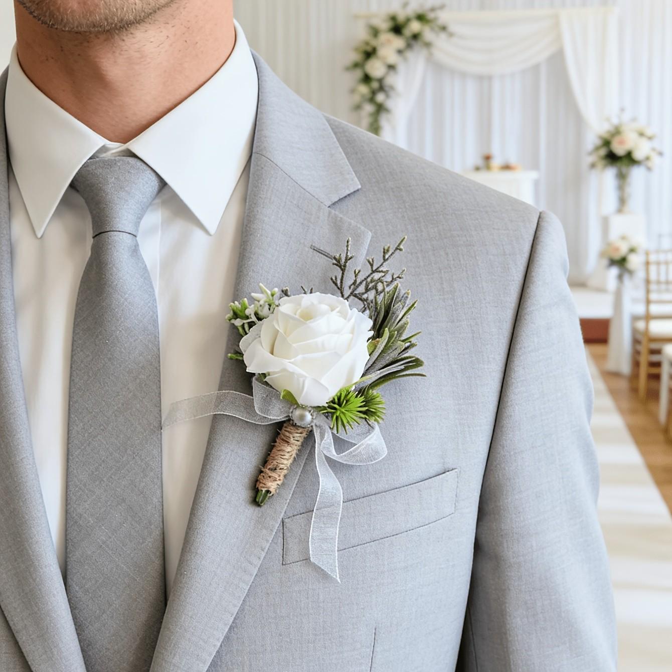 Artificial Rose Flower Boutonniere for Groom, Men's Wedding Flowers, Graduation Party Decoration, 3pcs/2pcs/1 Pc, Elegant Floral Accessory