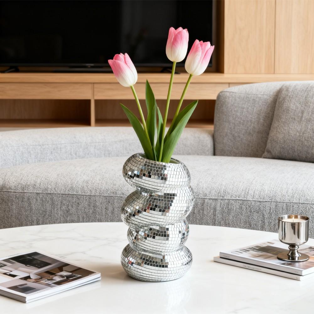 Silver Color Spiral Vase, Disco Style Decorative Vase for Flowers, Elegant Centerpiece for Home/kitchen Decoration, Stylish Floral Accessory