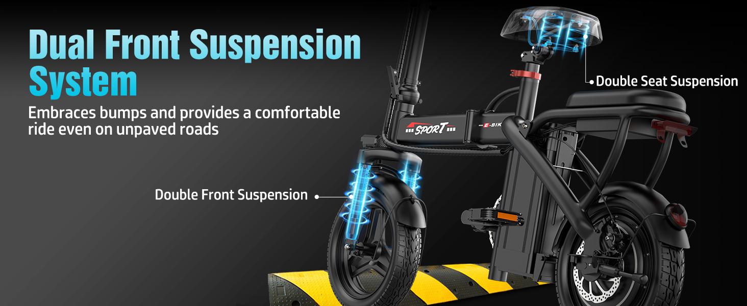Pikabike Z6 Electric Bike |   Peak 1200W |   25MPH |   14" Pneumatic Tires |   22-40 Mile Range l Rear Disc Brake l Foldable l Two Seats