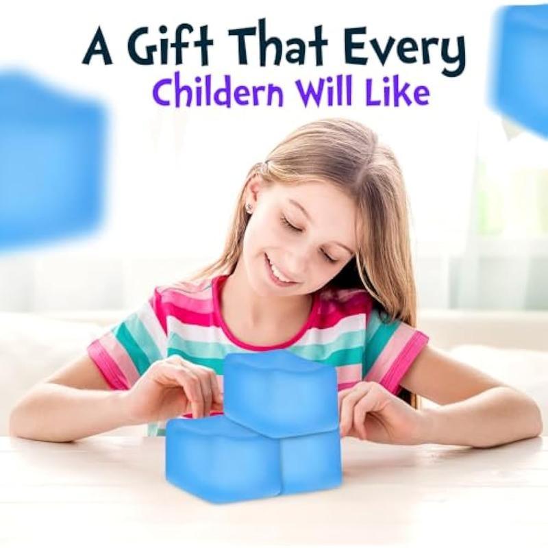 Square Soft Ball Ice Cube, Moldable Stress Relief Toy, Blue Filling, Comfortable Touch, Ideal for All Ages, Sensory Relaxation