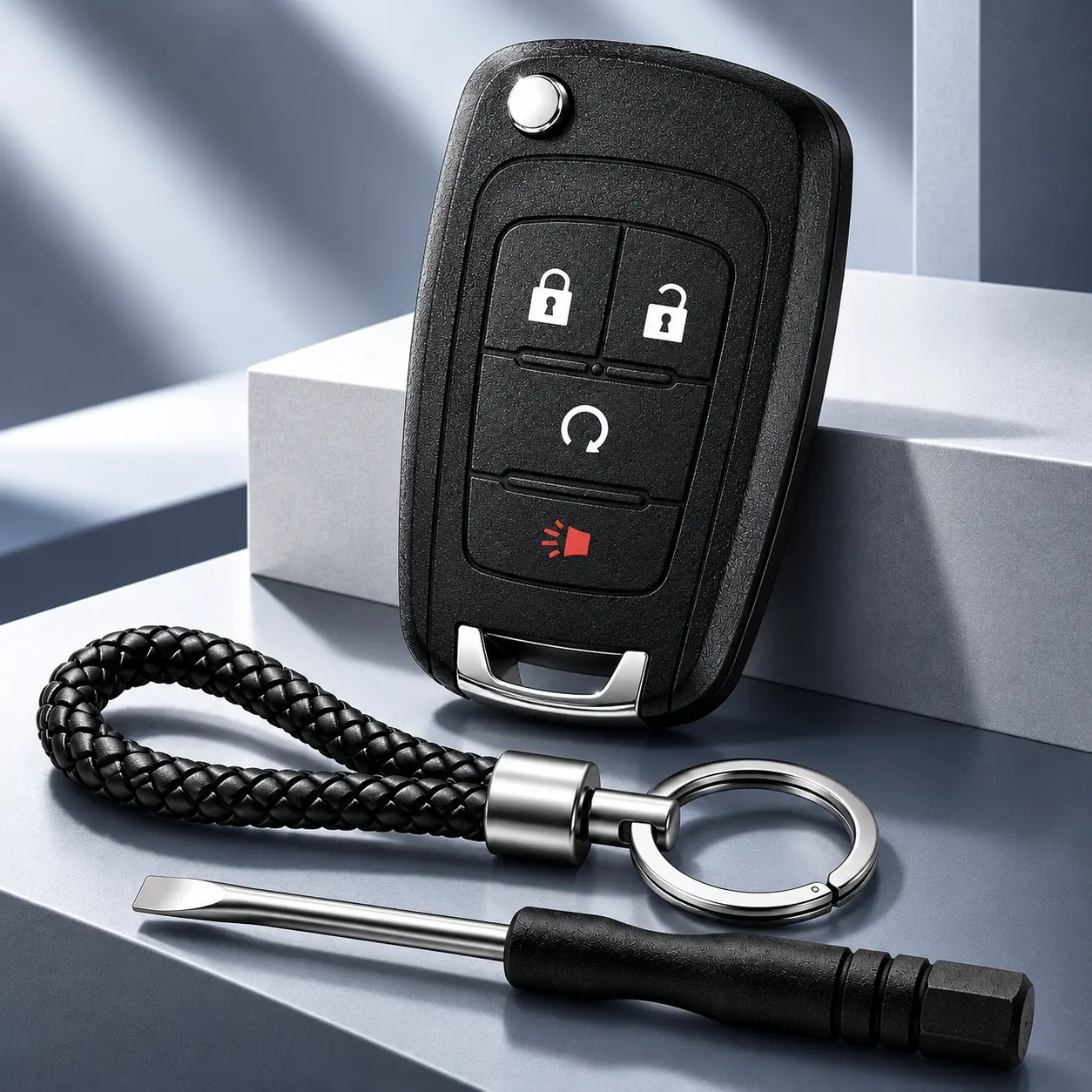 4-Button Flip Key Fob Shell Replacement for Chevy Sonic Trax Equinox, Buick Encore, GMC Terrain, Folding Keyless Entry Remote Case, KR55WK500733, OHT01060512, Shell Only
