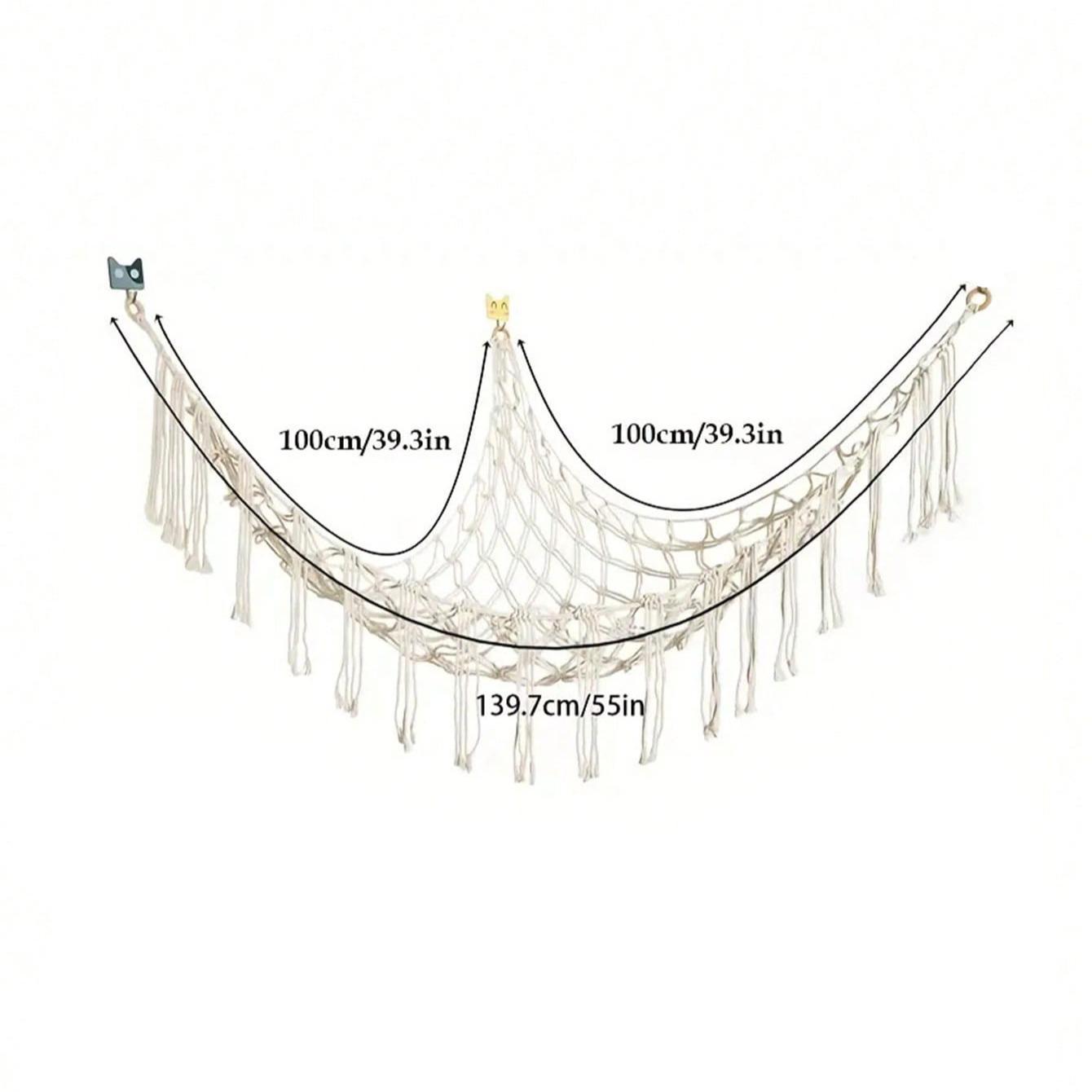 Plush Toy Storage Net, Hand-Woven Rope Wall-Mounted Triangle Organizer, Living Room Bedroom Dorm Home Storage Basket, 1 Piece