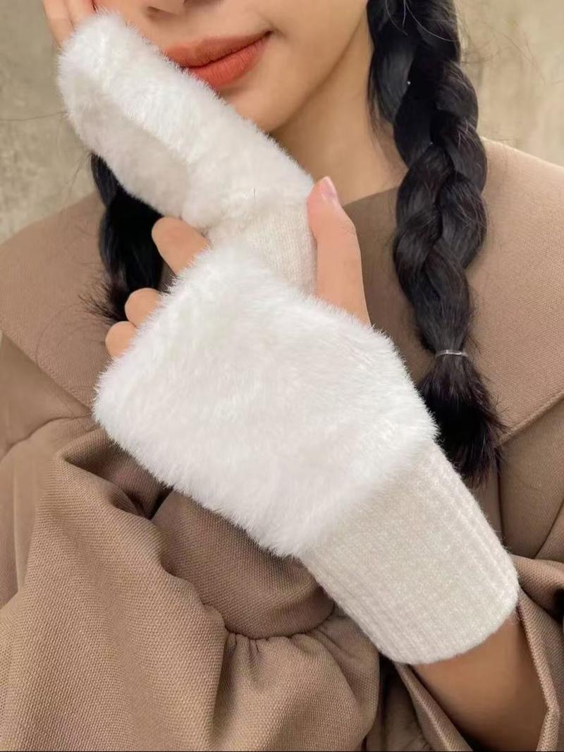 Unisex Fashion Fleece Knit Half Finger Fingerless Gloves, Soft Warm Non-Clunky, Perfect for Streetwear, Parties, Fall Winter Outdoor Use